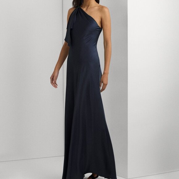 NWT Lauren Ralph Lauren Women's One-Shoulder Satin Gown Size 10 - Picture 1 of 3